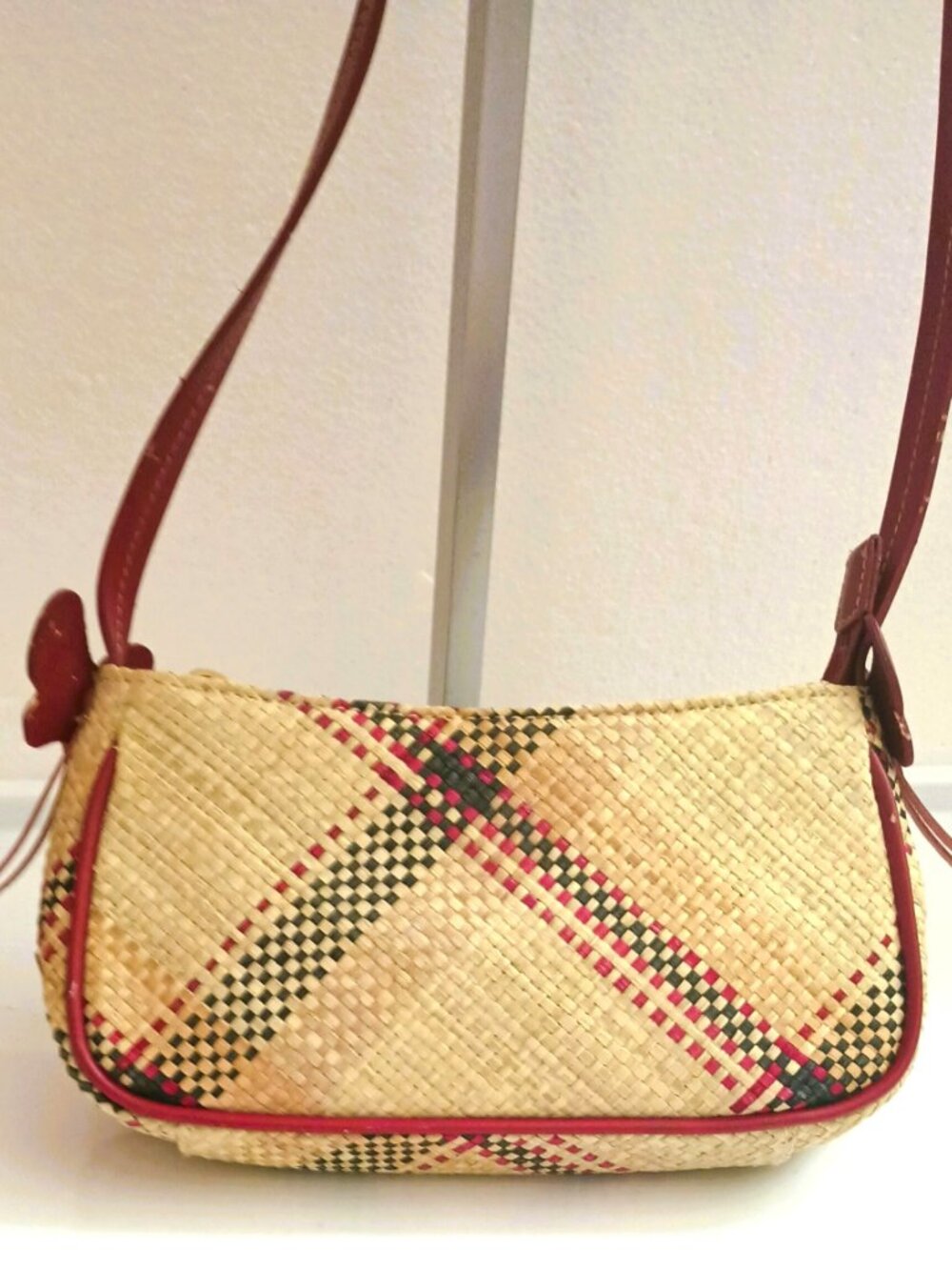 Aigner Red Woven Plaid Crossbody Vintage Mini Bag Red Trim & Side Butterflies